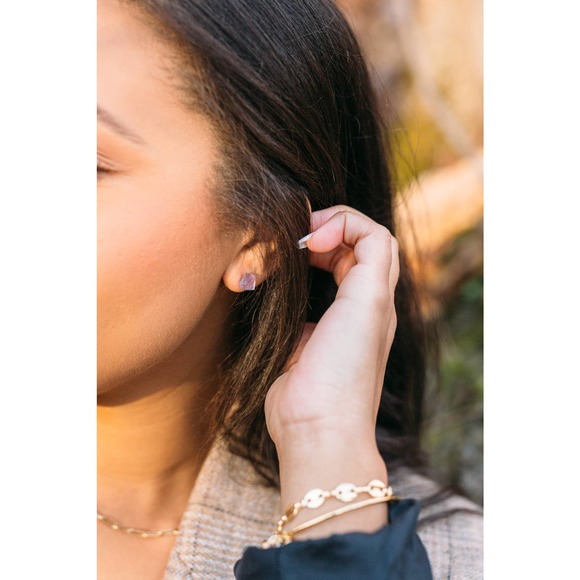 *February* Raw Light Amethyst Earrings - Picture 4 of 5